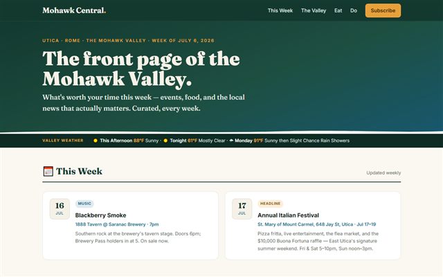Mohawk Central — the front page of the Mohawk Valley